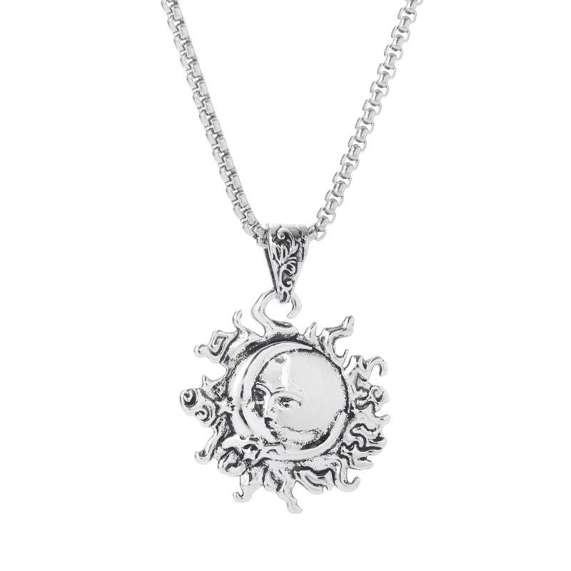 Sun and Moon Embrace Retro Trendy Jewelry Pendant Necklace