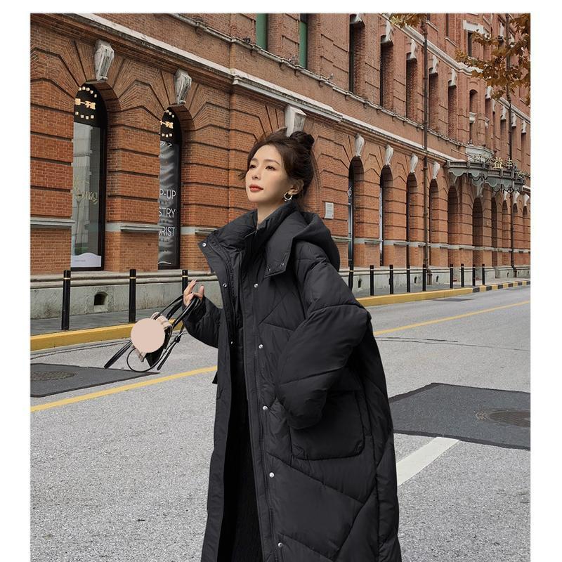 Jachetă largi de puf de toamnă și iarnă pentru damă, pardesiu îngroșat până la genunchi, cu glugă, culoare solidă, din bumbac