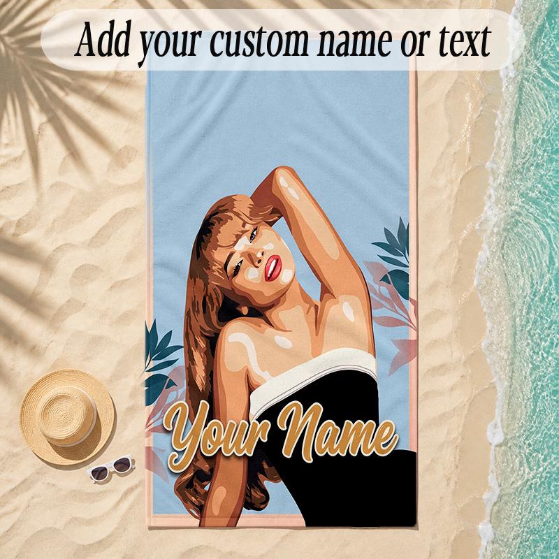 Beach TowelSabrina Carpenter Custom Name Text Personalized Soft Towel for Beach Pool Indoor Home Decor Gift