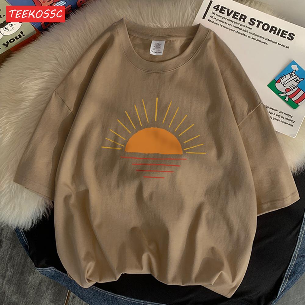 Sunset On The Coastline Men Tee Shirt Graphic Personality T Shirts High-Quality Pattern T-Shirt Cotton Fashion Short Sleeved