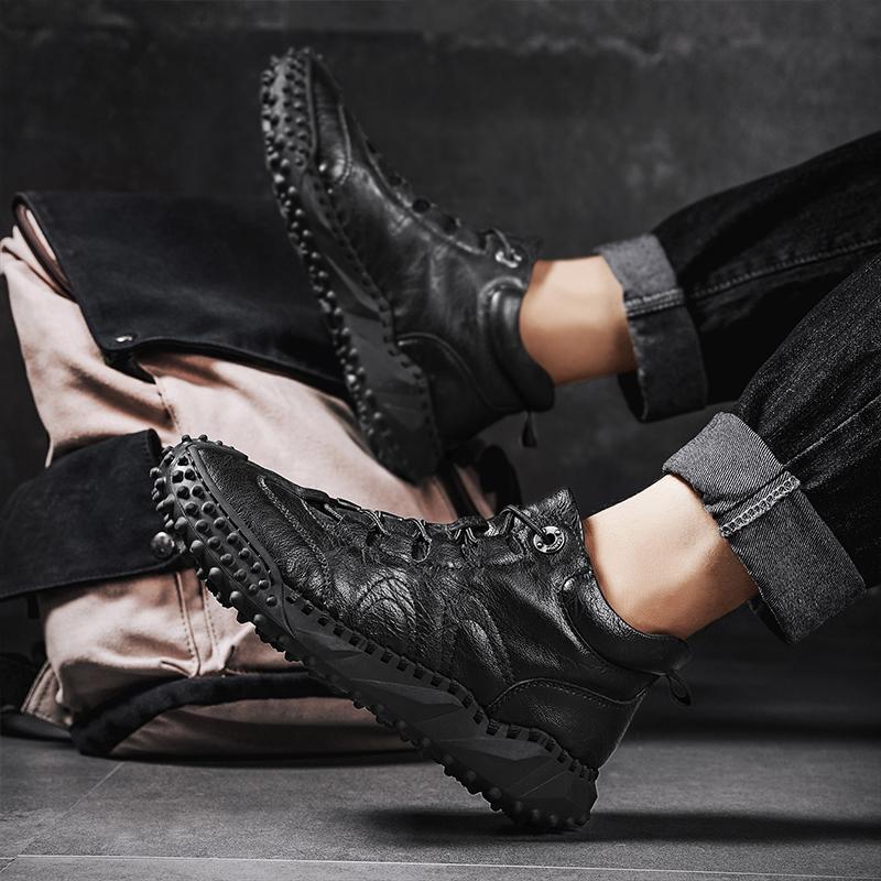 38-46 Fall/ Winter Mens Handmade  Leather  Soft Sock Ankle Boots Autumn Winter Men Boots Men's Ankle Boots Handmade Plush Shoes Casual Shoes