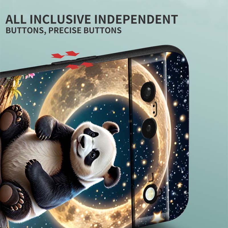 Cartoon Anime Panda Cute Phone Case For Google Pixel 10 9a 9 8A 8 7 7A 6 6A Pro XL 2024 5G Black Soft TPU Silicone
