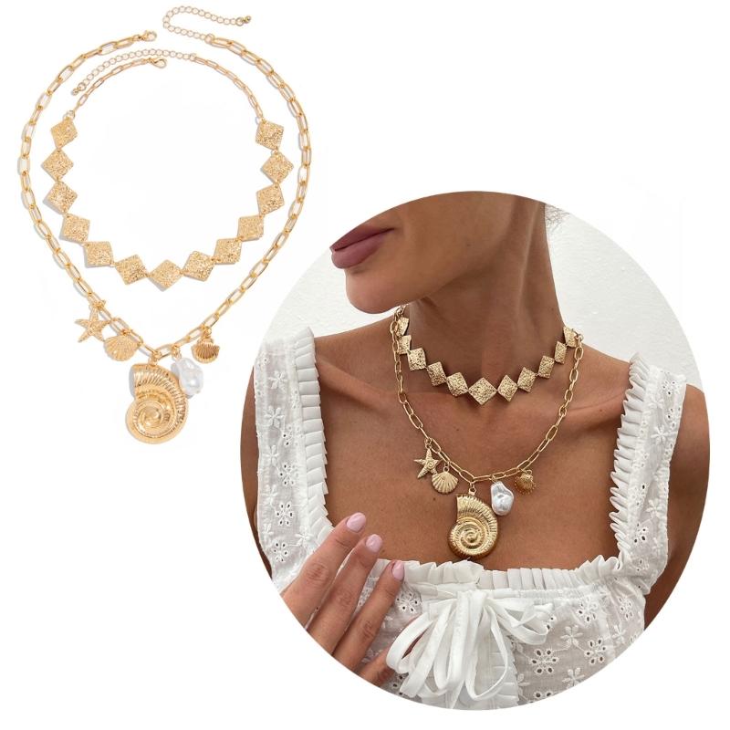 Elegant Clavicle Chain With Shell and Starfish Charm Casual Bohemian Jewelry for Daily Wear or Holiday Outfits