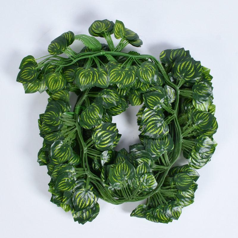 Artificial Rattan Vine Ceiling Decor with Green Radish and Begonia Leaves
