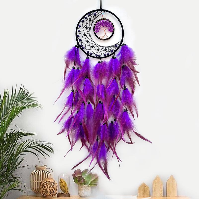Nordic Tree Of Life Crystal Wall Hanging Ornaments Dream Catcher Hand-woven Feather Wind Chimes Festival Gifts Home Decorations