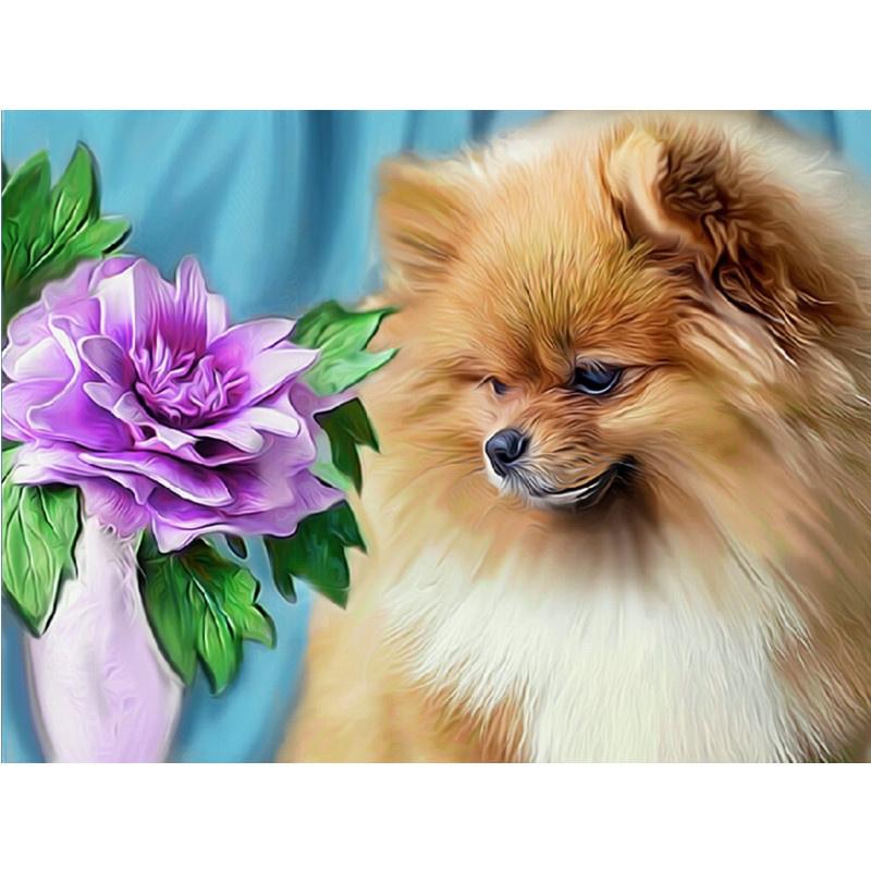 

5D DIY Алмазная картина Милый щенок Симпатичные животные Алмазная вышивка Набор для вышивки крестом Полный горный хрусталь Мозаика Домашний декор Round 20x30cm