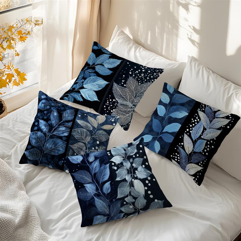 Elegant Blue White Leaves Cushions Pillowcase Printed Polyester 45X45Cm Throw Pillow Cover Decorative Sofa Cushion Pillowslip
