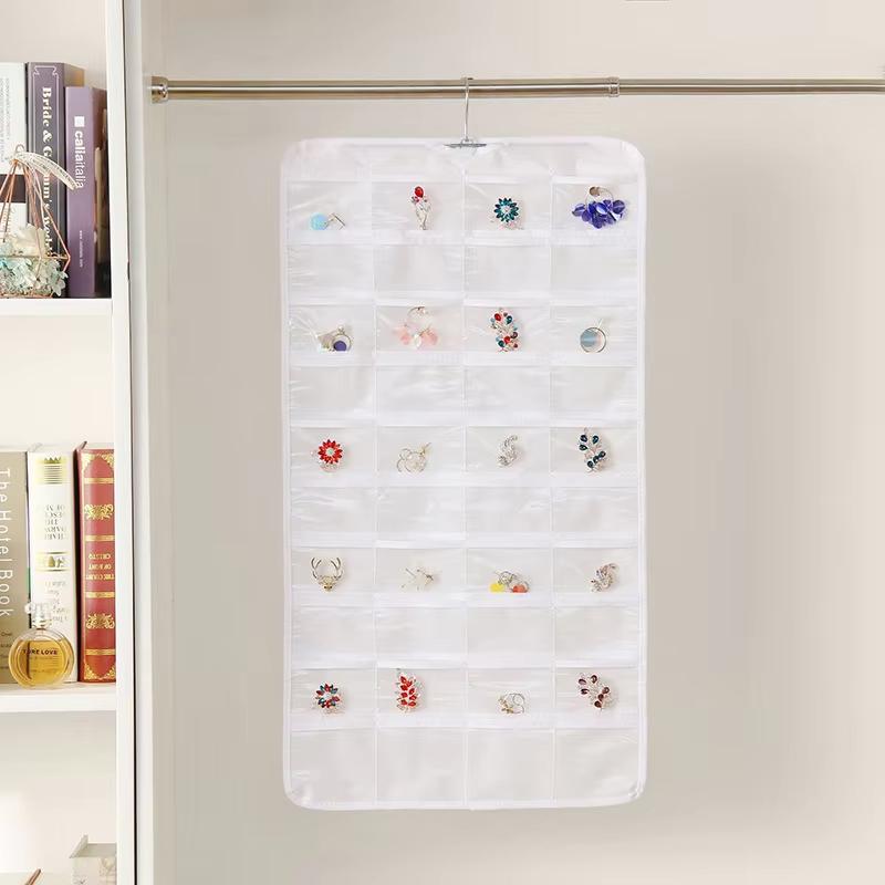 1pc 80 Pockets Jewelry Storage Bag Non-woven Fabric Hanging Women Jewelry Organizer Earrings Necklace Ring Display Holder