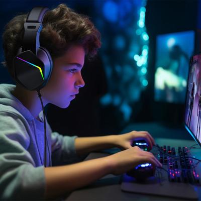 USB Wired Gaming Headset with LED Light, Over-Ear Headphones for PC Laptop, Noise-Cancelling Mic, 40mm Driver for Immersive Gaming