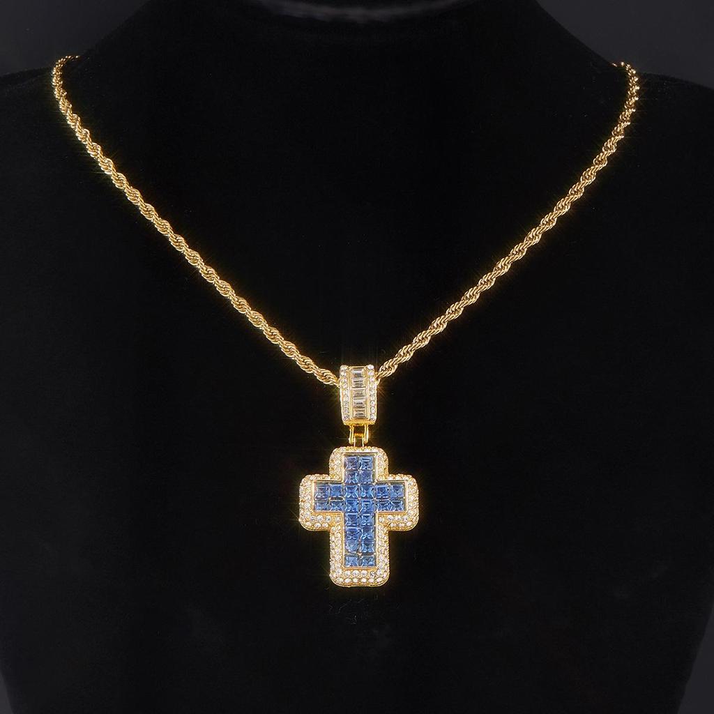 European and American Style Full Diamond Cross Pendant Necklace - Versatile Ins Style Accessory