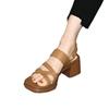 Vintage French open-toed thick-heeled sandals women's summer mid-heeled platform women's shoes commuting word with Roman high heels