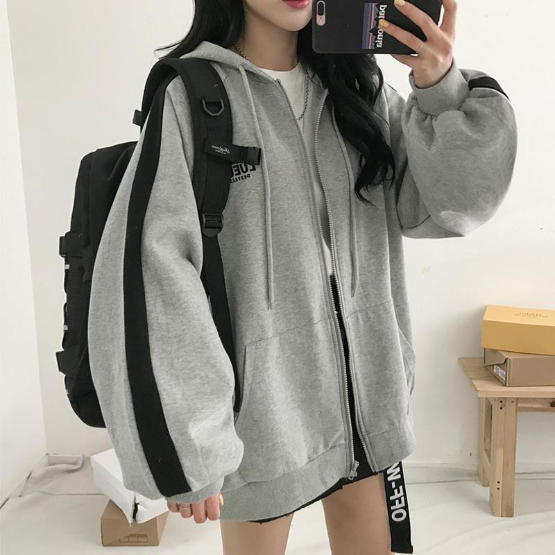 Felpe Harajuku Vintage Coreane Autunno e Primavera Moda Donna Y2K Zip Manica Lunga Oversize Streetwear Top Felpe Casual da Ufficio