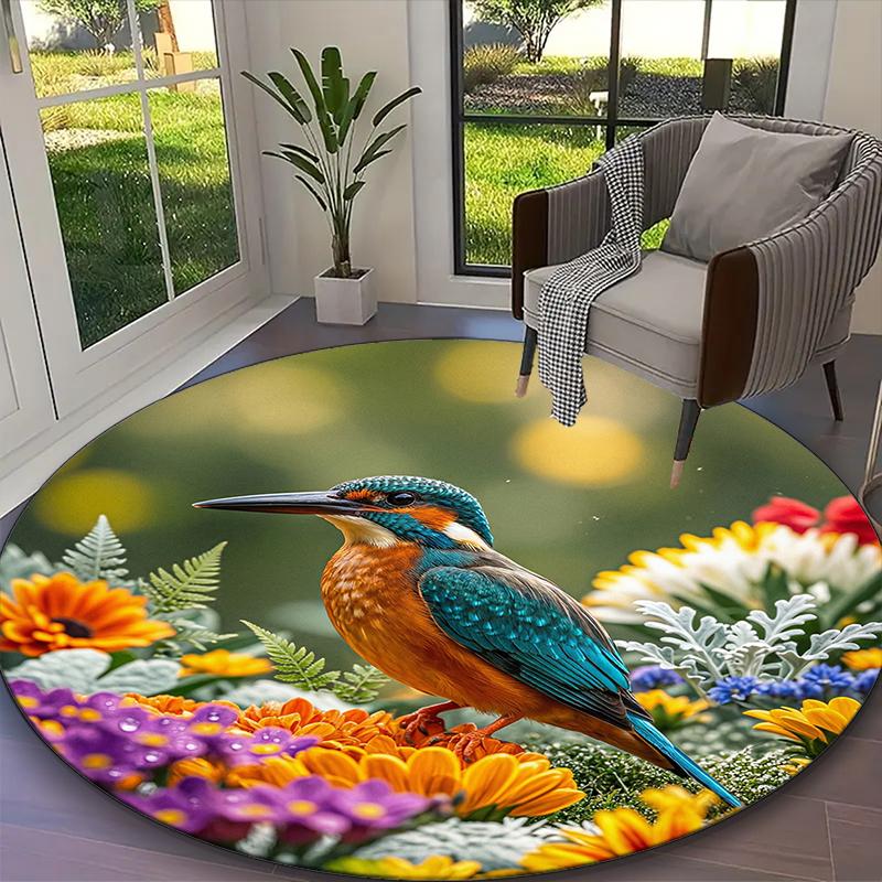 1pc Vibrant Hummingbird Printed Chair Rug for Home Office Use, Living Room Kitchen Game Room Round Carpet