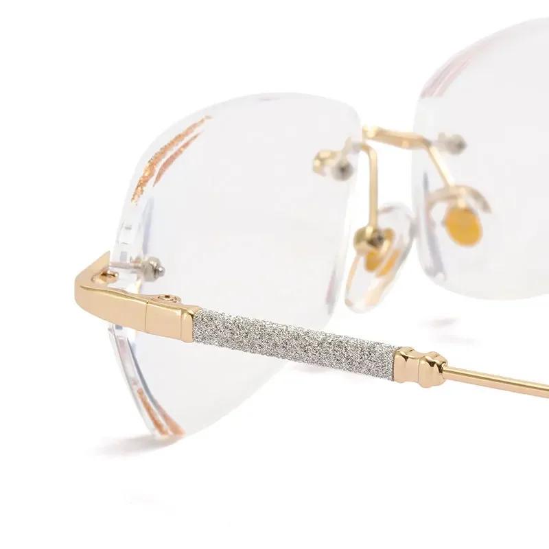 Fashionable Starlight Fine Flash Near Sight Glasses Diamond Cut Edge Frameless Perforated Myopia Glasses Anti Blue Eyeglasses