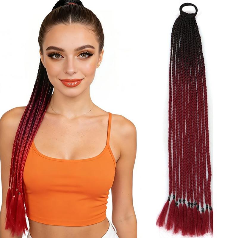 Braided Ponytail Hair Extensions 24 Inch Colorful Box Braids with Rubber Bands Synthetic Hairpieces for Girl  Women Accessories Crazy Hair Day
