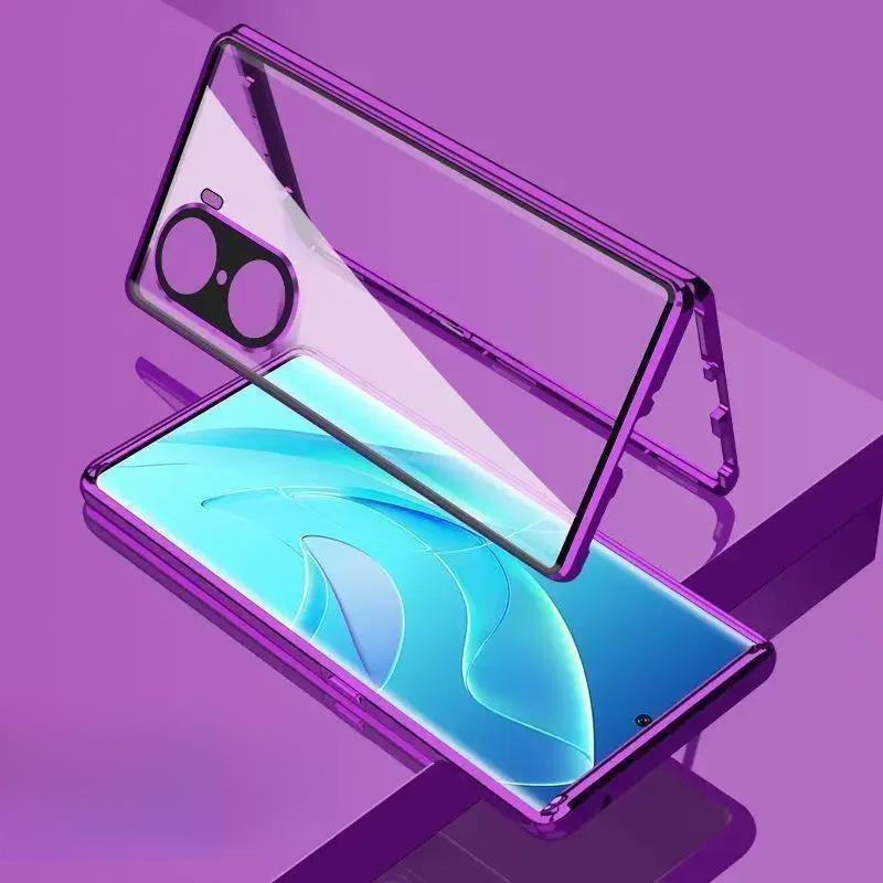 

360 двухсторонний стеклянный полный чехол для Xiaomi POCO X7 Pro Redmi Turbo4 чехол с пряжкой для Redmi Turbo 4 противоударный металлический бампер POCO X7 Pro фиолетовый