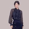 Mall 1116 Women's Autumn Versatile Court Style Fungus Collar Thin Mesh Long Sleeve Shirt 1111111