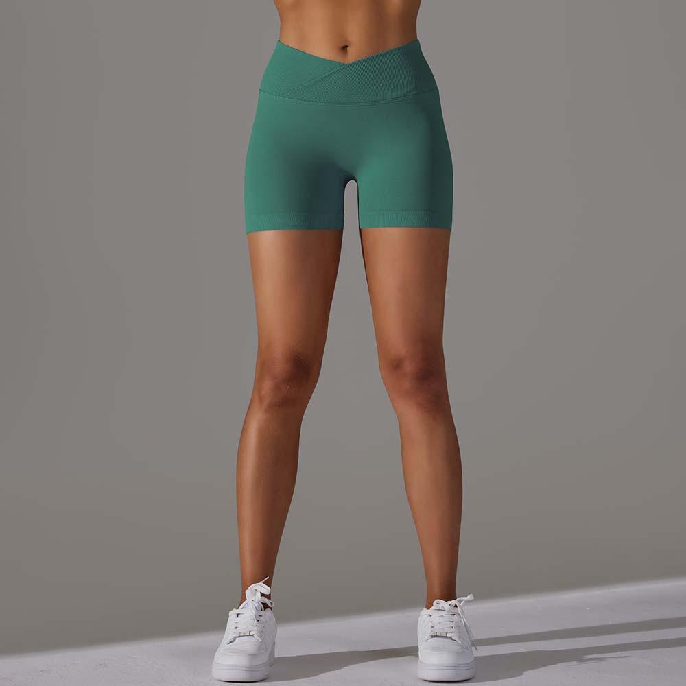 High Elastic Seamless Yoga Shorts: Waist-Slimming, Hip-Lifting, Moisture-Wicking with Crossover Waistband