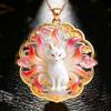 Nine Tailed Fox Enamel Pendant Necklace Chinese Style Vintage  Design Jewelry for Women Banquet Wear Accessory