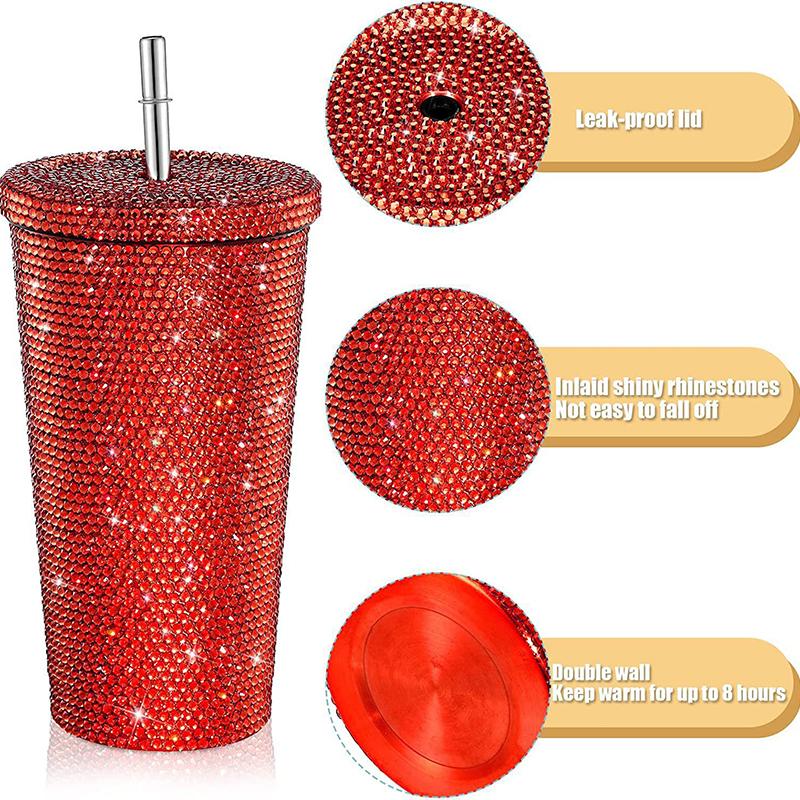 500ml Diamant Thermos Flaschen Strohhalm Becher mit Deckel Strass Edelstahl Doppel Schicht Thermos Tassen Glitter Becher Wasserflasche