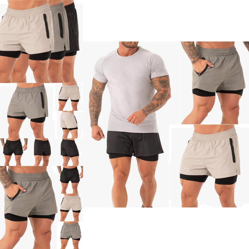 Men's Gym Sports Training Shorts With Breathable Mesh And Zippered Pockets