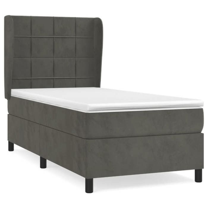VidaXL Divan Bed and Mattress Dark Grey 90x190 Cm Velvet - Model 3129184