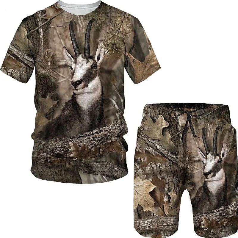 Tier Wildschwein Fuchs 3D Druck Camouflage Jagd T-Shirt Sets Mode männer Rundhals Trainingsanzug Übergroßen Pullover Männer Kleidung