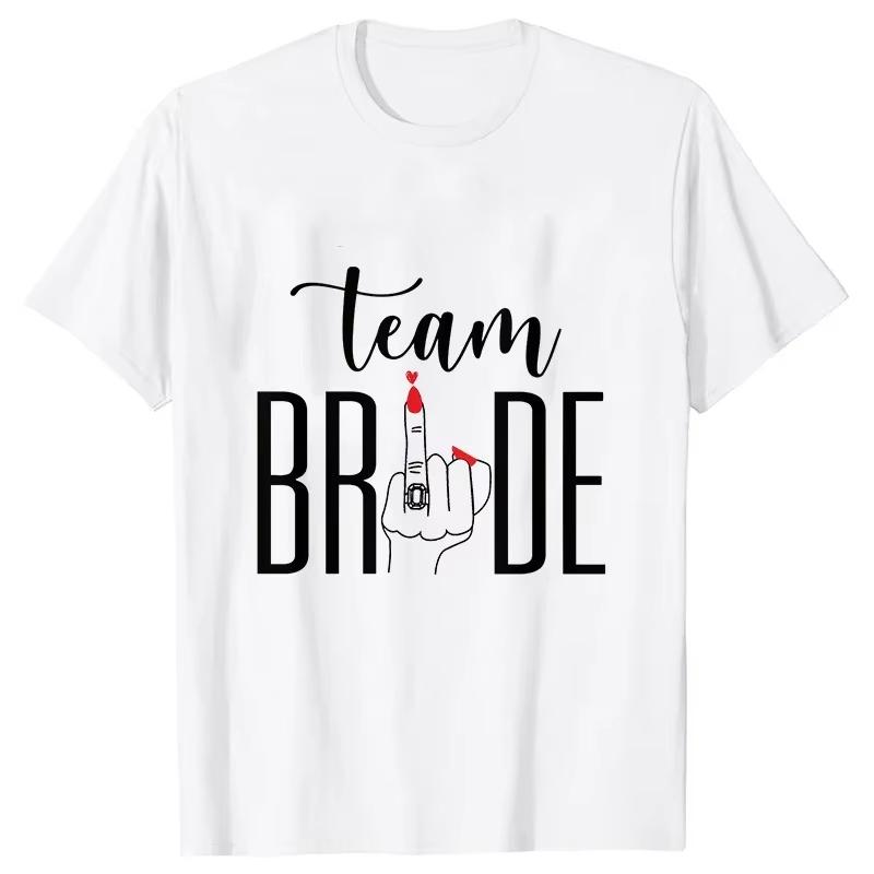 Unisex Tshirt Team Bride Graphic Tee Crew Neck Short Sleeve Ring Hand Letter Print Bachelorette Wedding Party Casual Top