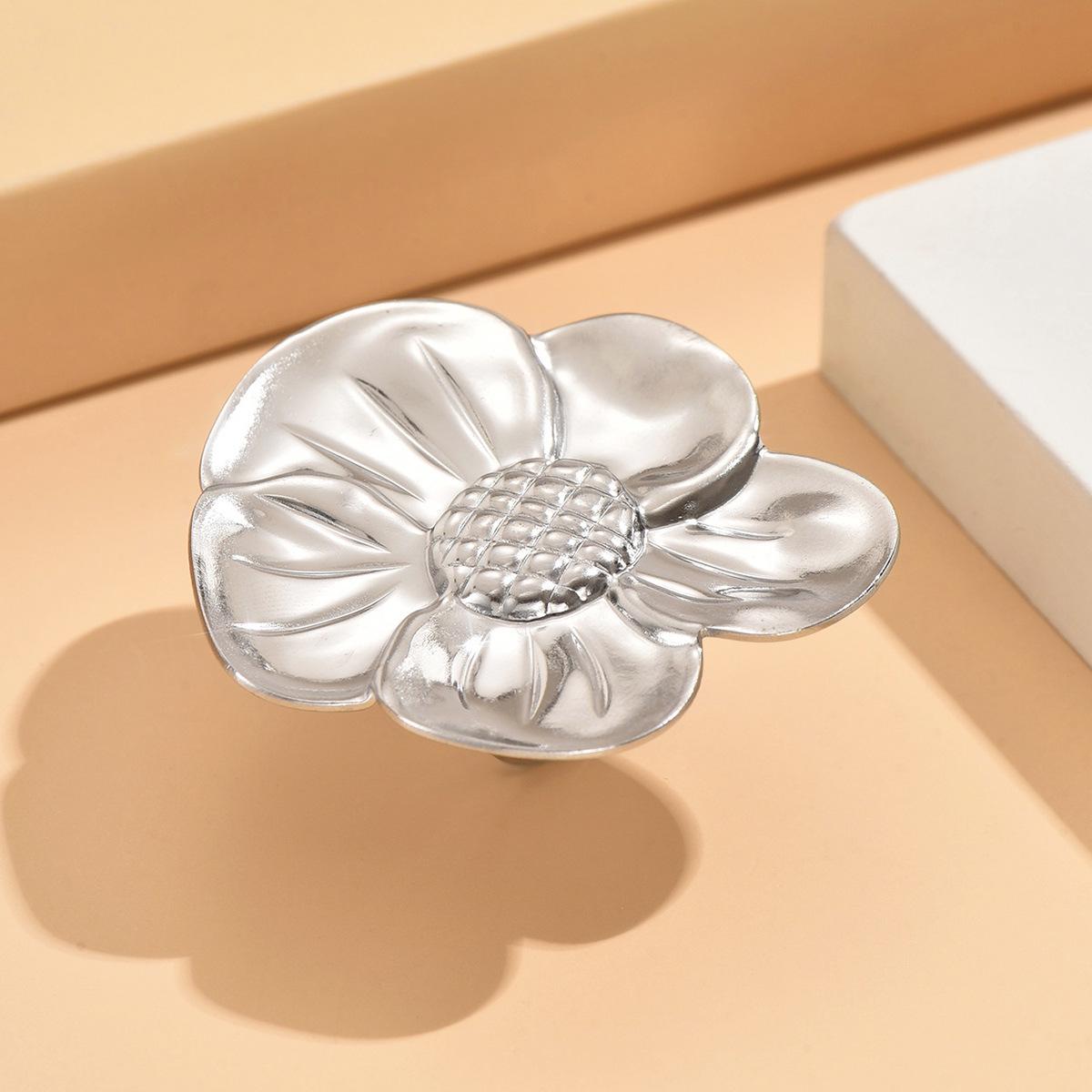 Exaggerated Retro Sunflower Stainless Steel Open Adjustable Ring