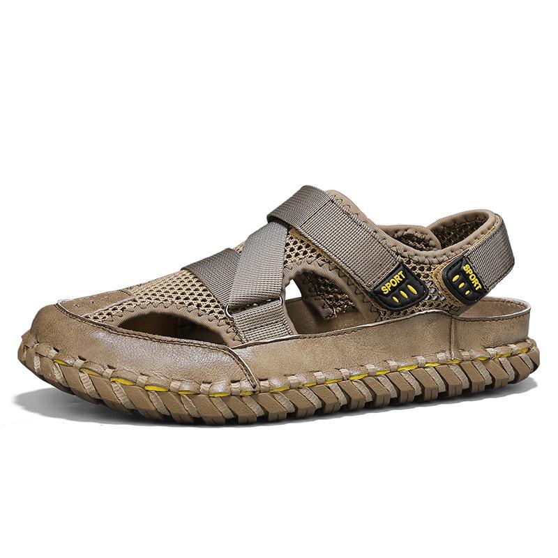 

Summer large size men s outer wear hand-sewn bag head sandals outer explosion casual breathable mesh beach shoes men 46