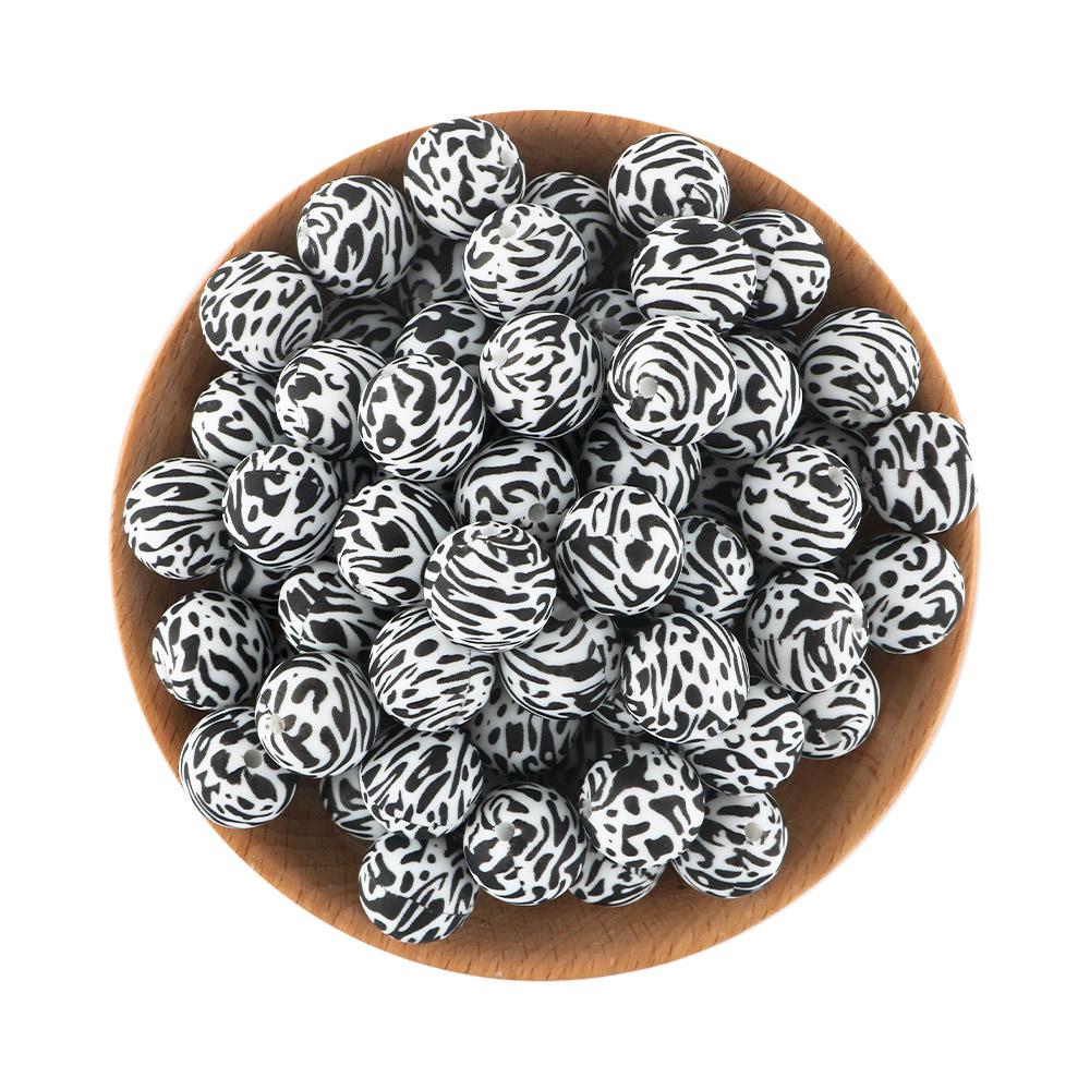 15MM Leopard Silicone Printed Beads 20pcs For Making DIY Jewelry Accessories Bracelet Necklace Making