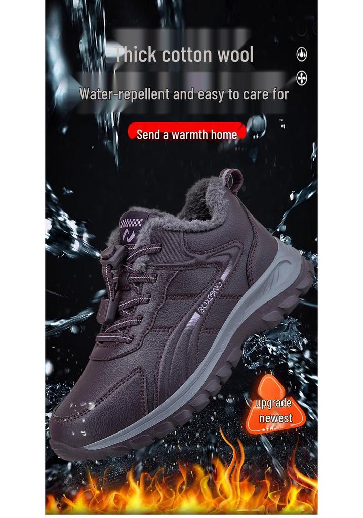Chaussures d'hiver imperméables pour femme - Doublées de velours, antidérapantes, en laine, semelle souple pour le confort des personnes d'âge moyen