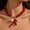 Red Pendant Choker Necklaces Irregular Bridal Jewelry Accessories Coral Beads Necklace  For Women