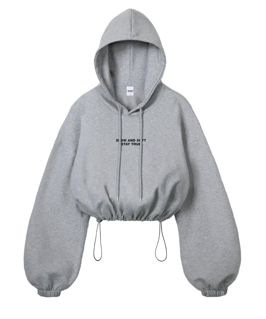 Small Slow And Soft String Oversized Crop Hoodie - Melange