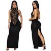 Women's Sexy Halter Lace Sleeveless Split Dress - European/American Fashion