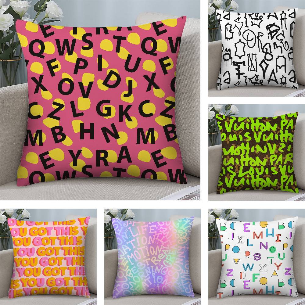 Simple English letters Pillow Case Plush Fabric Soft Double Sided Print Home Sofa High Quality Cushion Cover Throw