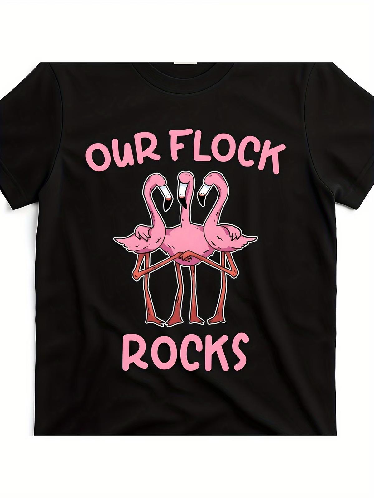Men S & Women S Big & Tall Black T-Shirt - Retro Flamingo Graphic & Our Flock Ro 3XL