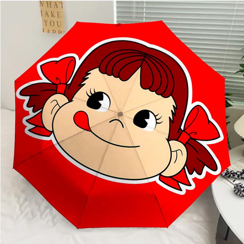 Peko Chan Print Automatic Umbrella, 8 Rib Iron Frame, Plastic Handle, Suitable for Outdoor Travel &Daily , Ideal Gift