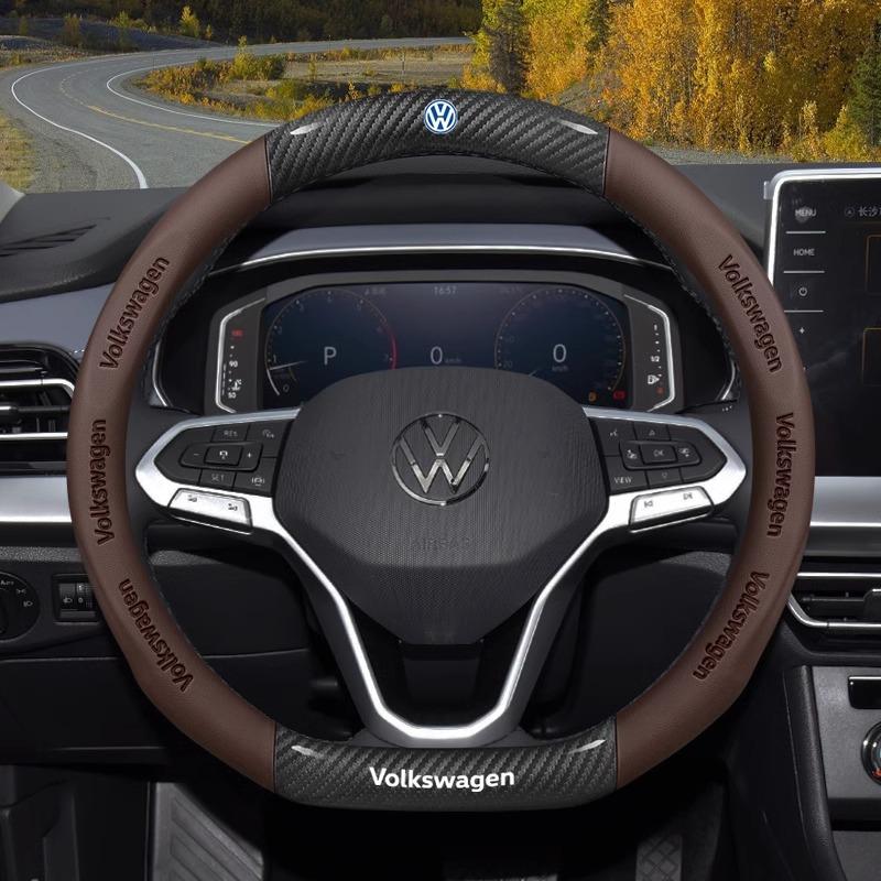 Carbon fiber Leather Car Steering Wheel Cover For Volkswagen T-ROC T-Cross Touareg Polo Passat Golf 5 GTI Beetle Magotan Tiguan