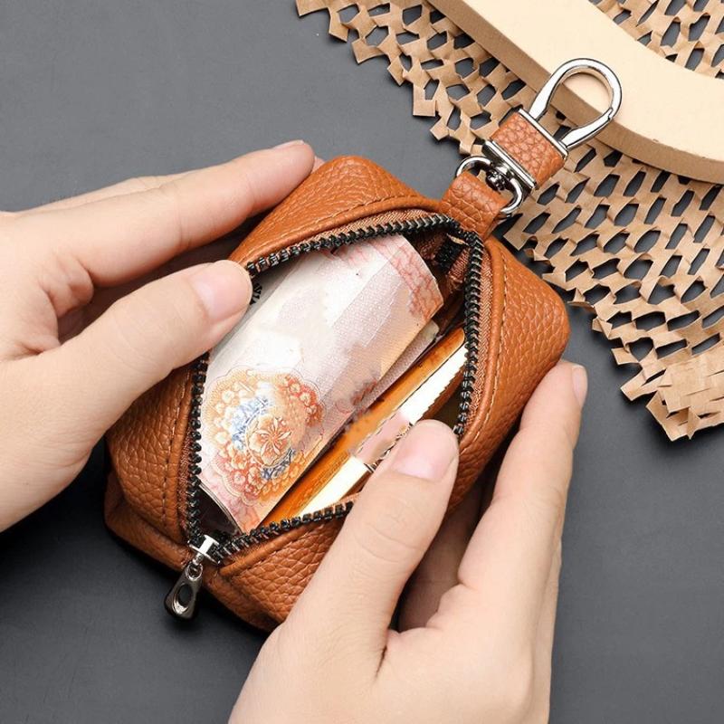 1Pcs Double Zipper Keychain Case Key Coin Pouch Leather Car Key Wallets Key Holder Housekeeper Keys Organizer