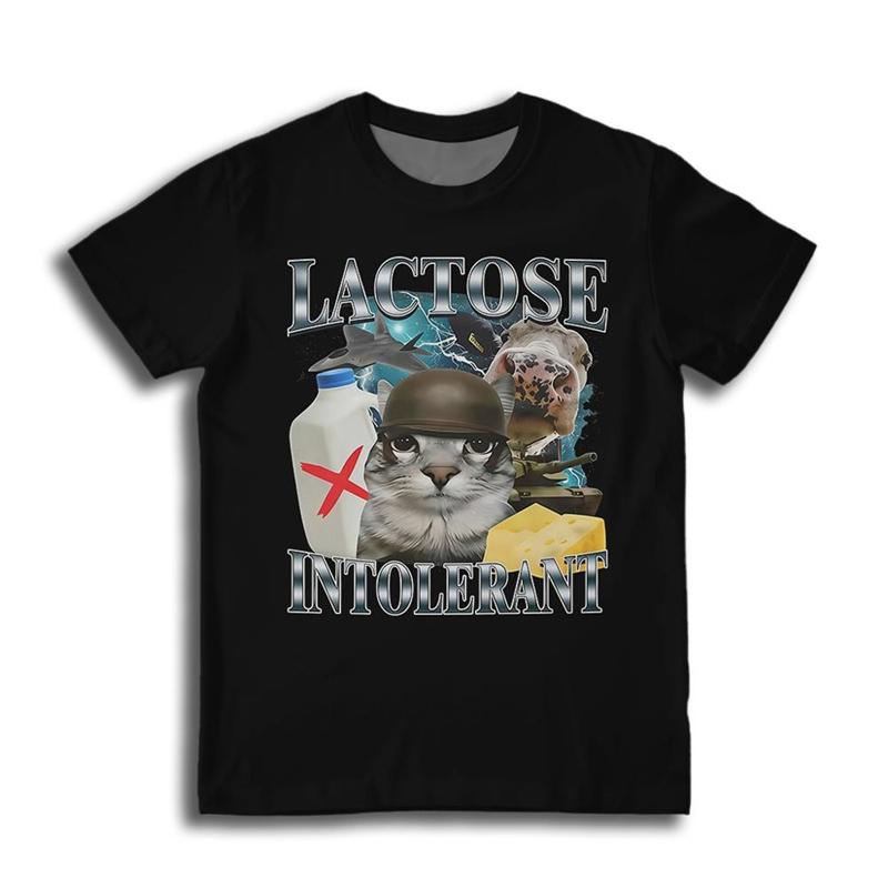 Lactose Intolerant Funny Cat Meme Graphic T Shirts For Unisex Fashion Summer Streetwear 3D Printed Tshirts Casual Harajuku Tees