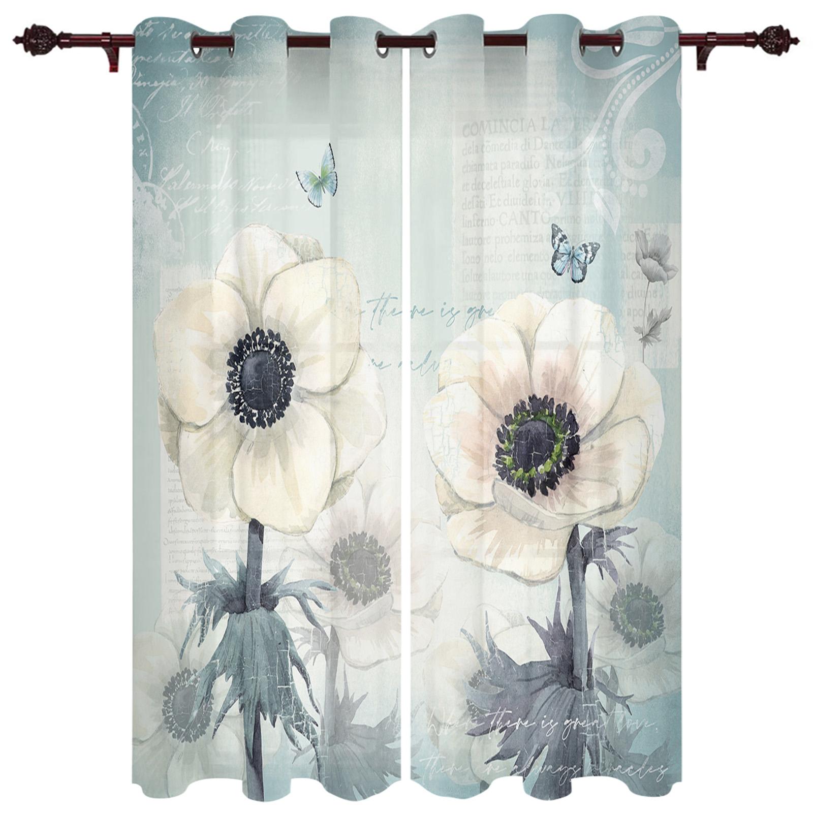 Винтажная занавеска на окно с цветком тюльпана и бабочкой — фото 17