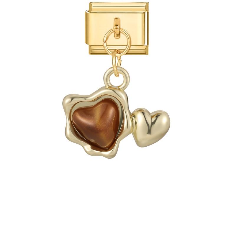 Zircon Star Moon Bow Knot Heart Gold Color Pendant Italian Charm Links Fit 9mm Stainless Steel Bracelet DIY Making for Men Women