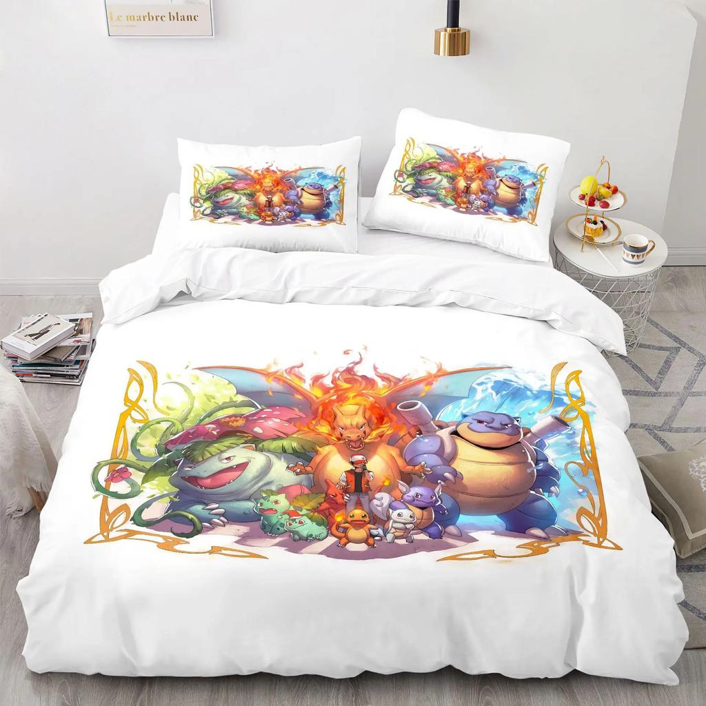 Comforter 3D Print Pokemon Pikachu Bedding Set Soft Comforter With 1/2Pcs Pillow Shams For Kids Adults Microfiber