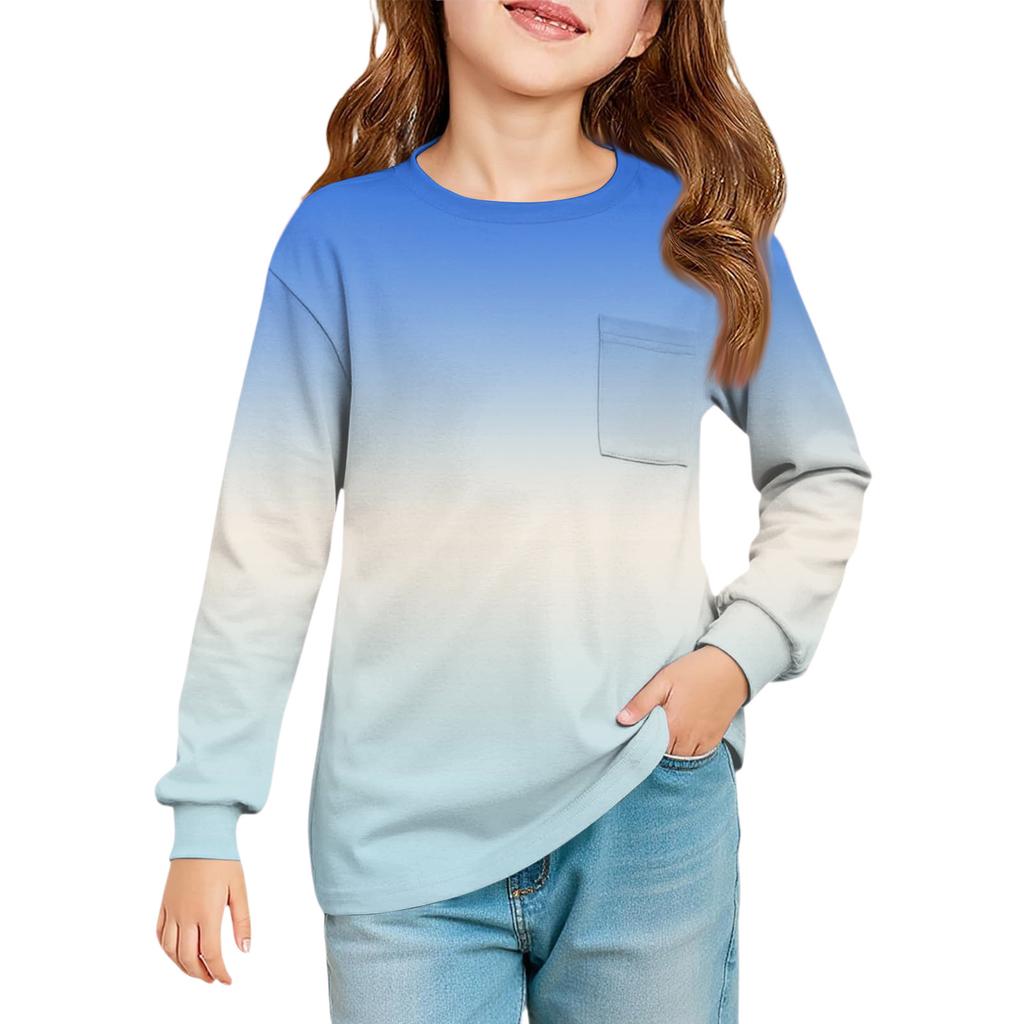 Dívčí halenka s dlouhým rukávem - Kulatý výstřih, měkká tunika v pase