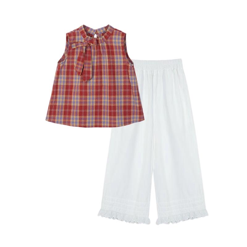 Girls' Retro Plaid Two-Piece Summer Outfit