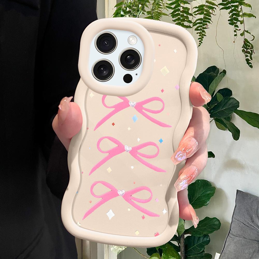 Bow Pattern Phone Cover for iPhone 11 12 13 14 15 Pro Max 6 6S 7 8 Plus Xs Wave Edge Shockproof Protective Rubber Case