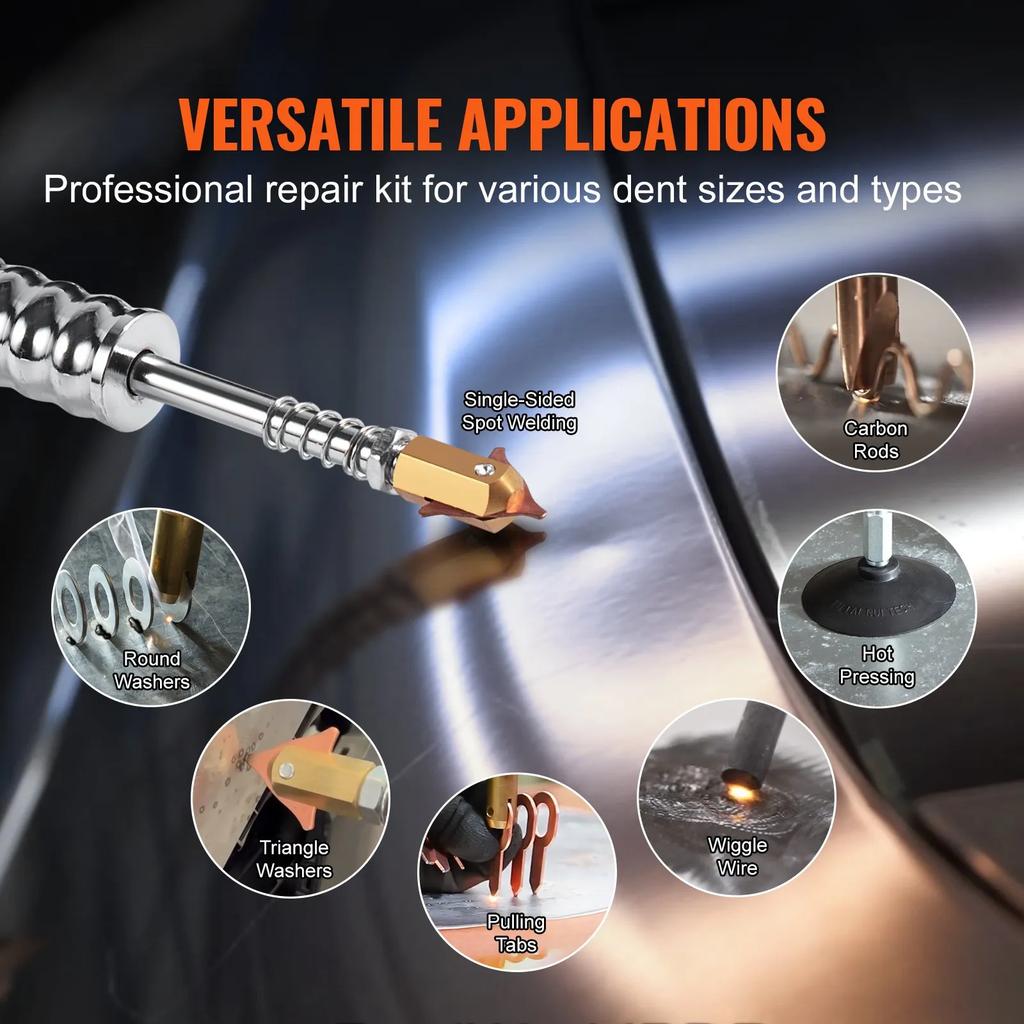 VEVOR Spot Welder Dent Puller, 3KW Stud Welder Dent Repair Kit with 2 Welding Guns, Auto/Manual Welding & 7 Modes