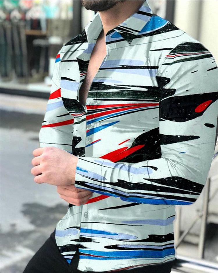 2025 European & American Men's Casual Plus Size Printed Long-Sleeve Shirt