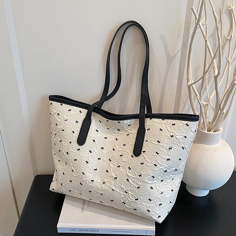 Retro Shopper Shoulder Bags for Women Large Capacity Tote Bag New Designer Bow Print Purses and Handbags KTB